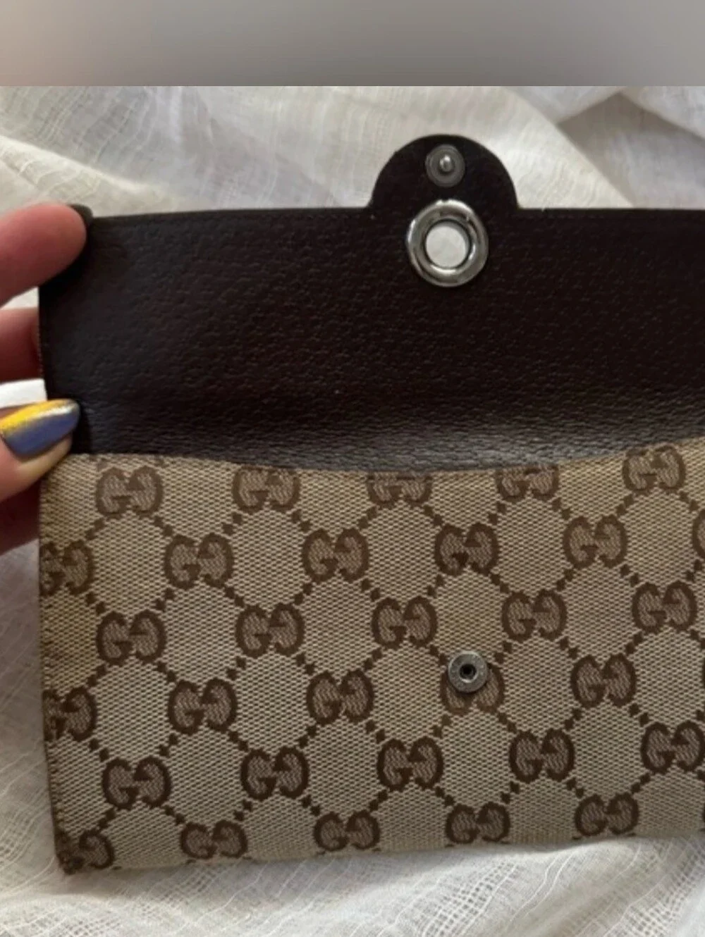 Authentic Gucci Monogram Eclipse Continental Wallet With Dark Brown Leather